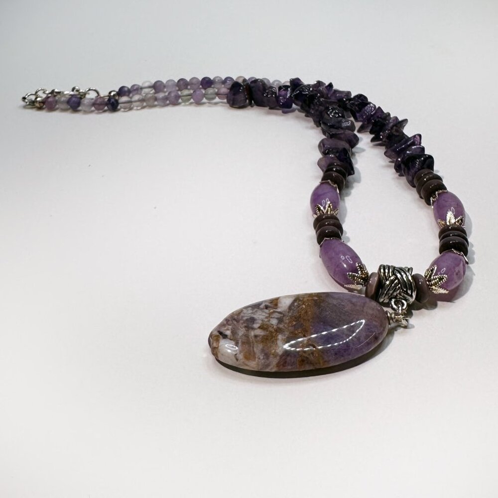 NEW - Handmade - Genuine Amethyst with Glass & Metal Accents - Picture 2 of 10